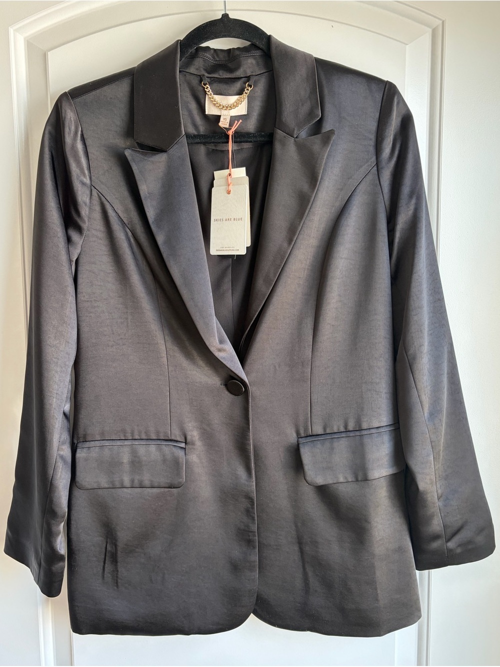 Skies Are Blue Black Satin Single-Button Blazer Size XS NWT
